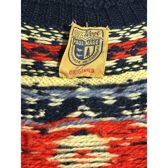 Paul Mage Hand Knit 100% Wool Danish Fair Isle Ski Sweater 1950s 1960s Vintage - Picture 4 of 8